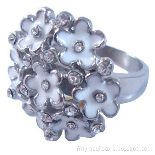 Stainless Steel Ring with Color Enamel, Fancy Flower Ring